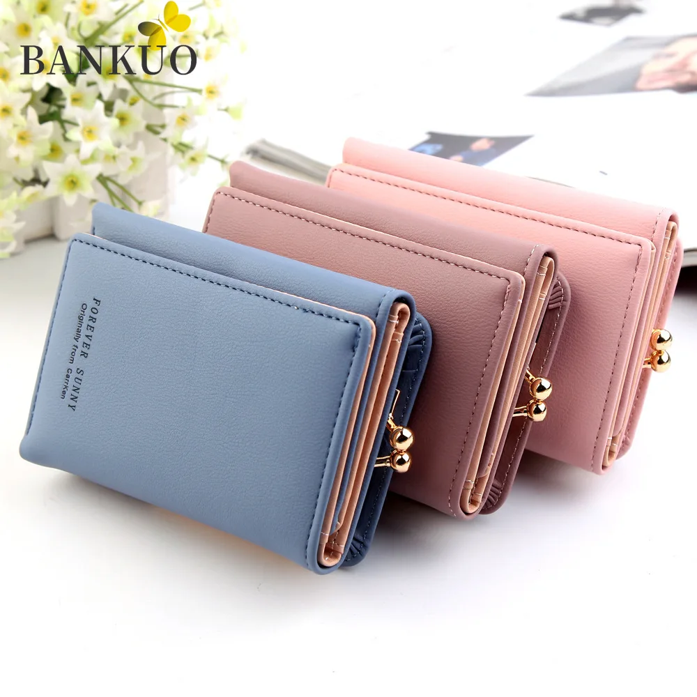 

BANKUO 2021 New Women's Fashion Short Wallet Korean Version Small Wallet Multifunctional Girl Vertical Card Pack X59