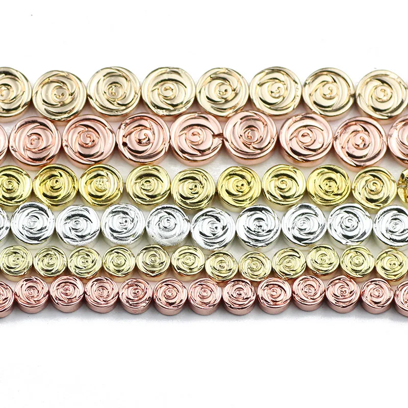 

Flower Shape Rose Gold Flat Round Natural Stone Hematite Spacer Loose Beads For Jewelry Making DIY Accessories Bracelet 6/8/10MM