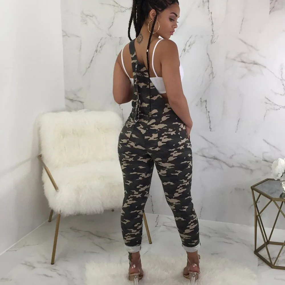 Женский комбинезон для ночного клуба камуфляжный на бретелях повседневные брюки