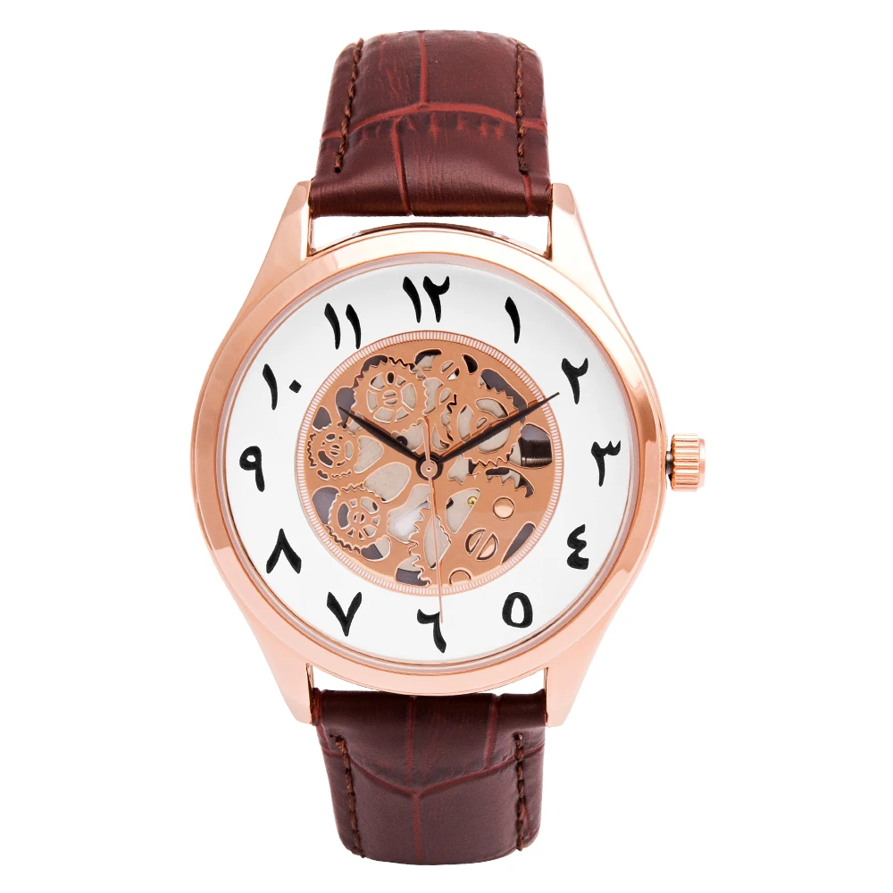 

Saudi Arabia WristWatch Leather Band Japanese Quartz Movment Islamic Watches Arabian Numeral Window Face