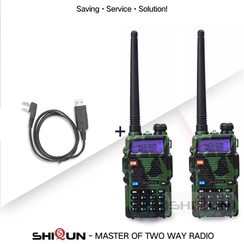 2 шт. Baofeng BF-UV5R Любительское радио портативная рация Pofung UV-5R 5 Вт VHF/UHF радио двухдиапазонное двухстороннее радио UV 5r CB радио - Цвет: 2Camo 1cable