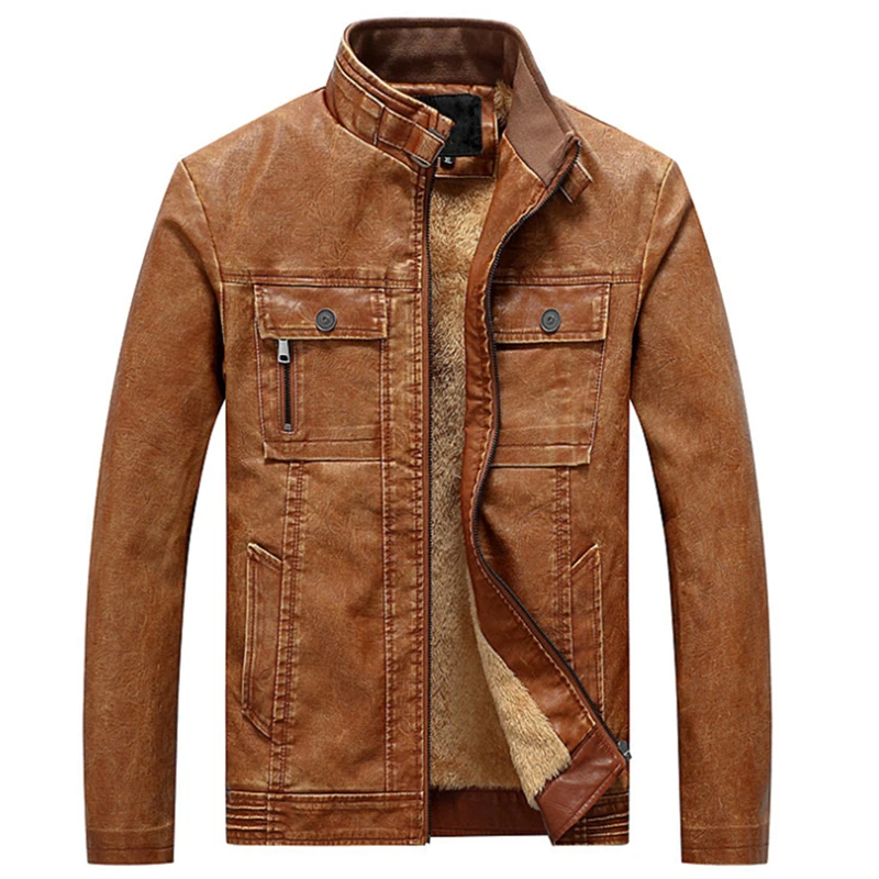 Куртка мужская из искусственной кожи повседневный приталенный Бомбер