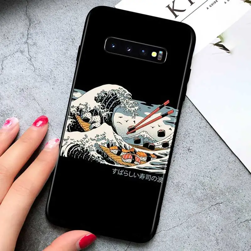 

Japanese Waves Cartoon Cat for Samsung Galaxy Note 20 S20 FE Lite Ultra 10 9 8 Pro S10E S10 5G S9 S8 S7 S6 Plus Black Phone Case