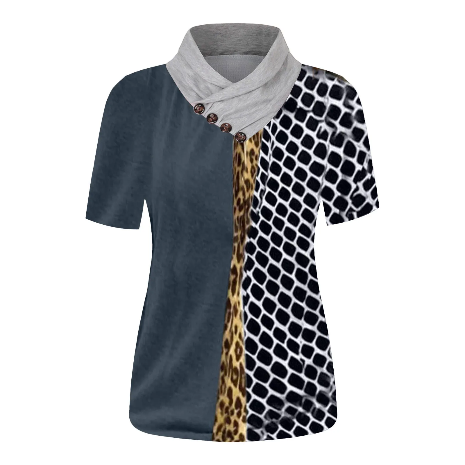 

shirt Women Vintage Printing Shirts Tops Cross V-neck Buttons Printing Blusas Elegant Short Sleeve Top Femme