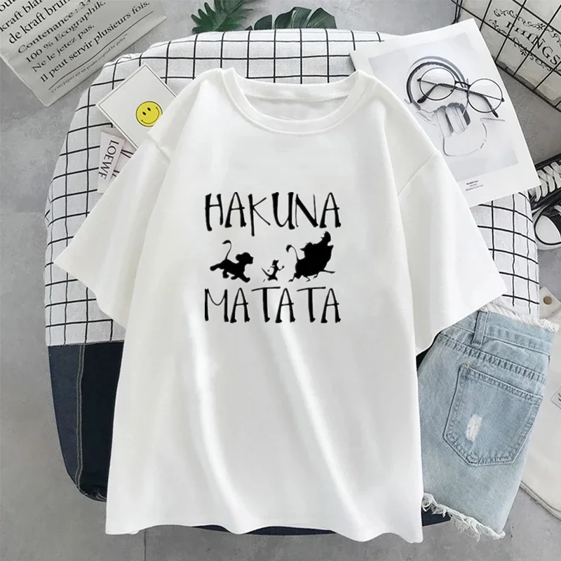 

Hakuna Matata, принт с надписью 2021, женская модная одежда, повседневные свободные женские топы, уличная одежда в стиле хип-хоп, черная белая мужска...