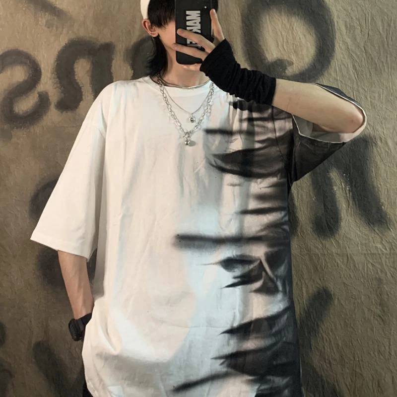 

Graffiti Tie Dye Print Men Tshirts Summer Fashion 3xl Oversized Vintage Harajuku Graphic Short Sleeve Tops Tee Woman Black White