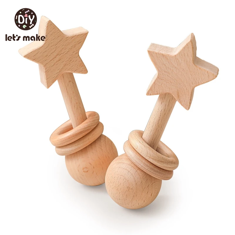 

Let's Make Baby Teether Toys Wooden Rattle Wood Hand Teething Molar Nursing Gifts Montessori Rattles Attract Attention Toys