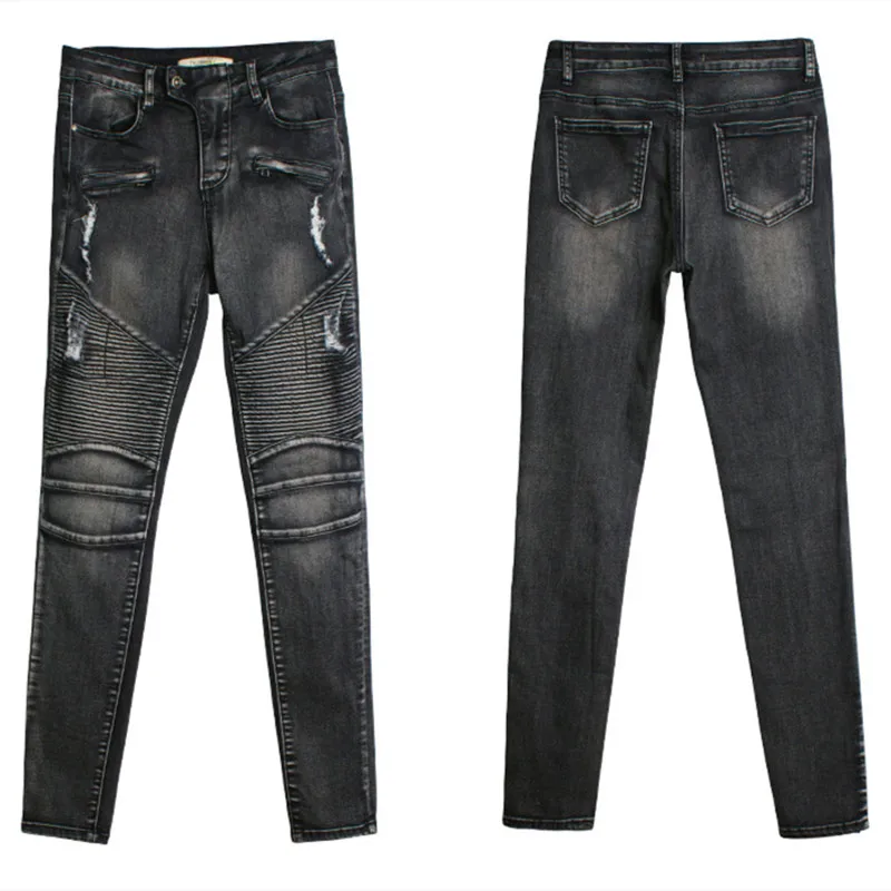 Новое поступление 2020 черные мотоциклетные байкерские джинсы с молнией женские