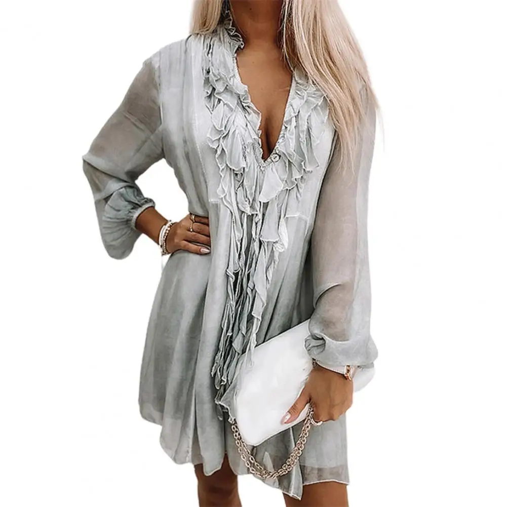 

Spring Summer Party Dress Solid Color Tassel Elegant V Neck Long Sleeve Chiffon Sundress for Daily Wear dresses for women 2021