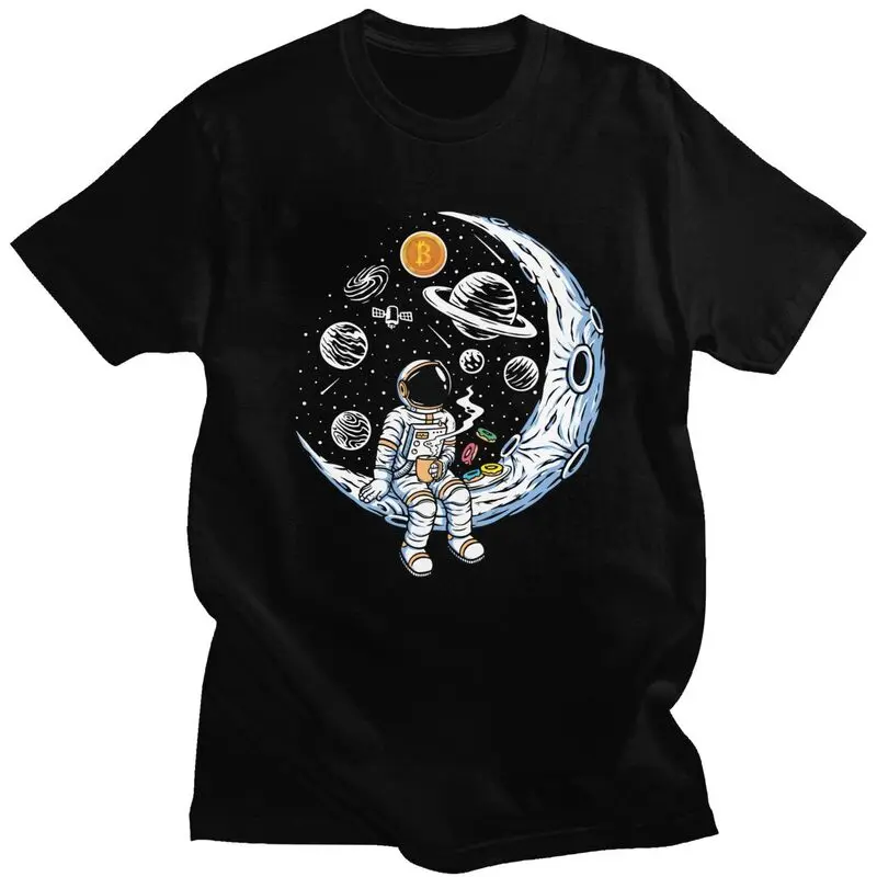 

Bitcoin Crypto BTC To The Moon T Shirt Men Cotton T-shirt Astronaut Cryptocurrency Tee Tops Short Sleeved Graphic Tshirt Gift