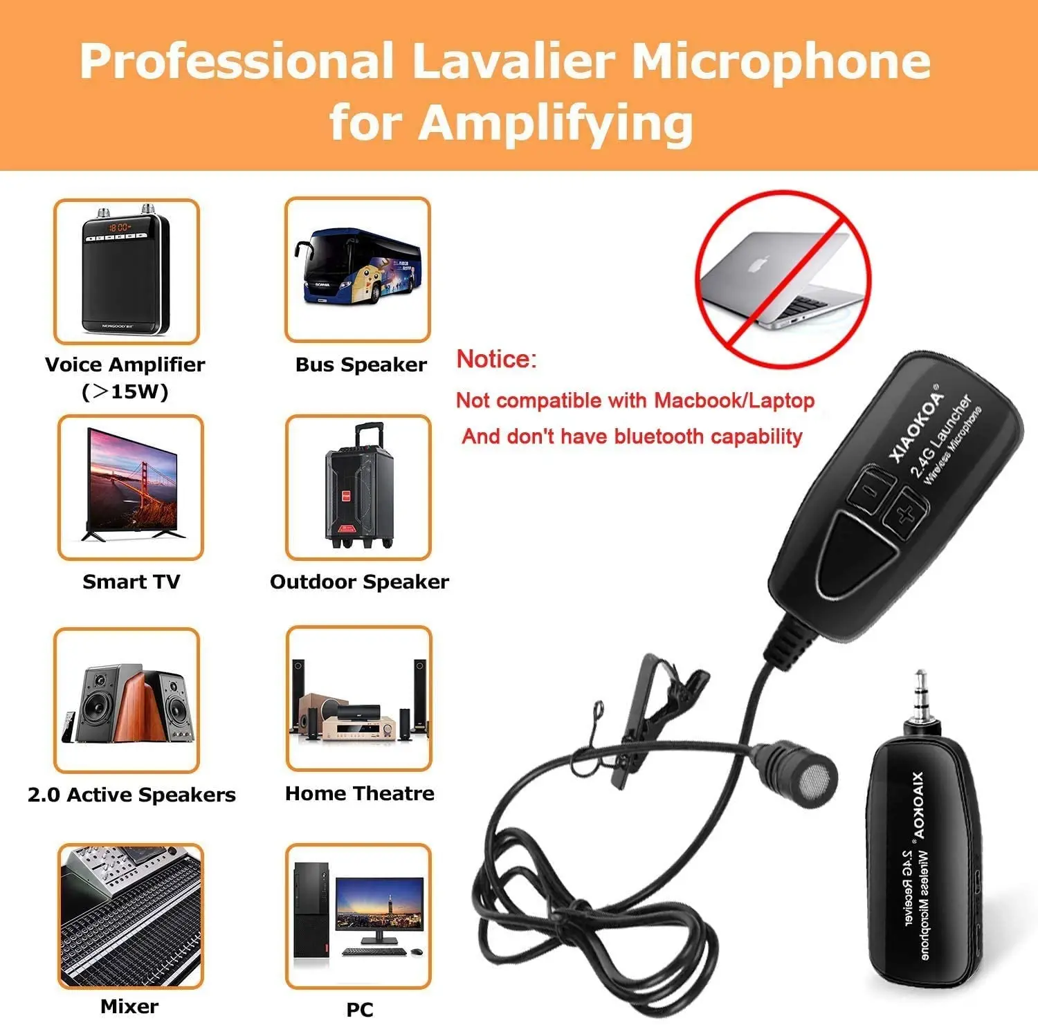 Беспроводной петличный микрофон XIAOKOA Беспроводная микрофонная система 2 4 ГГц с