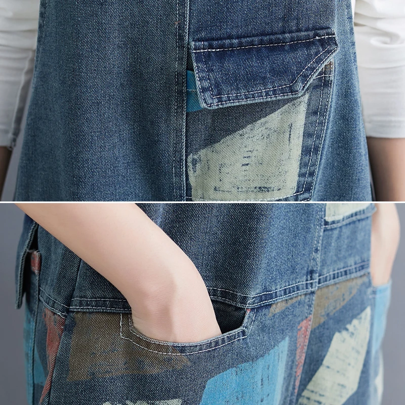 Женские джинсовые брюки винтажные комбинезоны с цветочным принтом лето