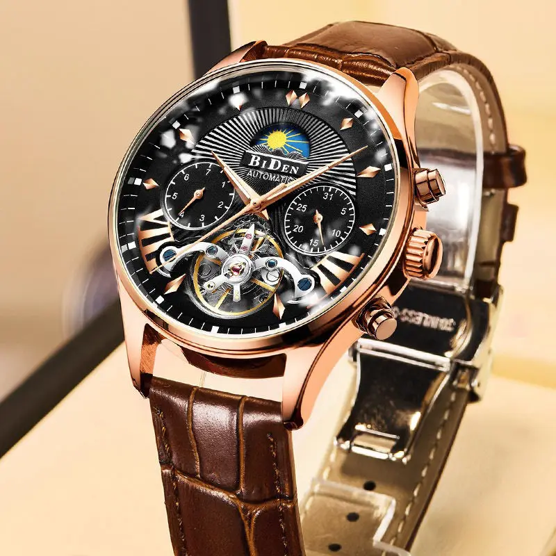 Новинка мужские часы автоматические механические турбийон полые светящиеся