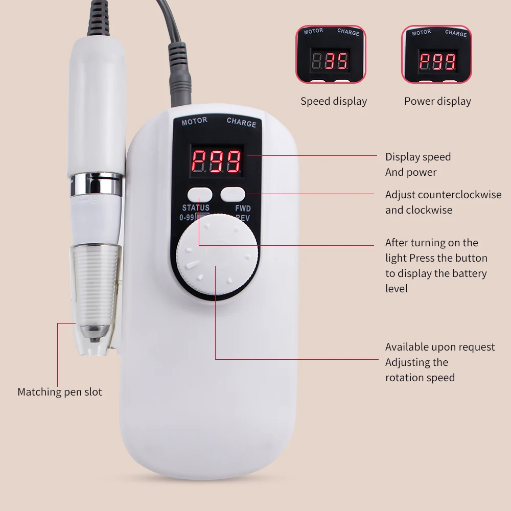 Перезаряжаемый станок для сверления ногтей 35000 об/мин 36 Вт машинка маникюра ручка