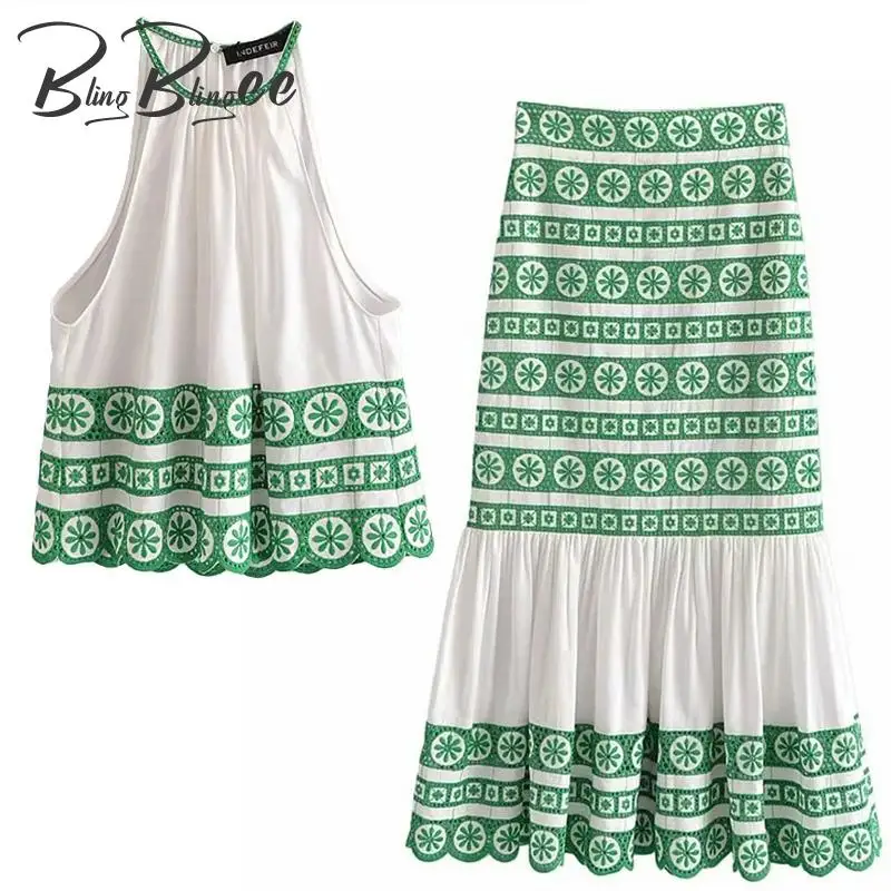 BlingBlingee зеленые вышитые повседневные праздничные летние женские топы без рукавов