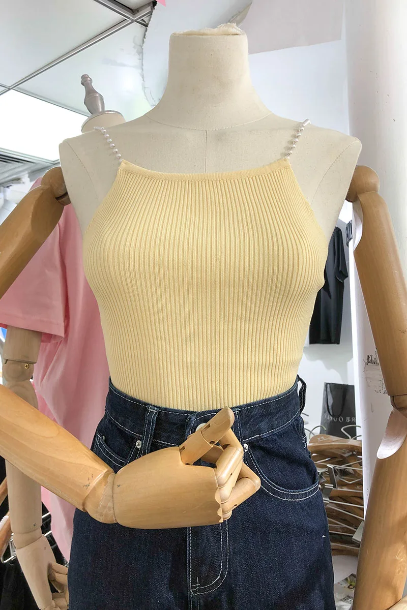 

Korea-style New Spring Summer Knitted Women Tanks & Camis Sleeveless Beaded Chain Knitting Vest Women Top