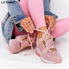 Кроссовки женские на танкетке, Вулканизированная подошва, Нескользящие, Повседневная Удобная обувь, модель 2021