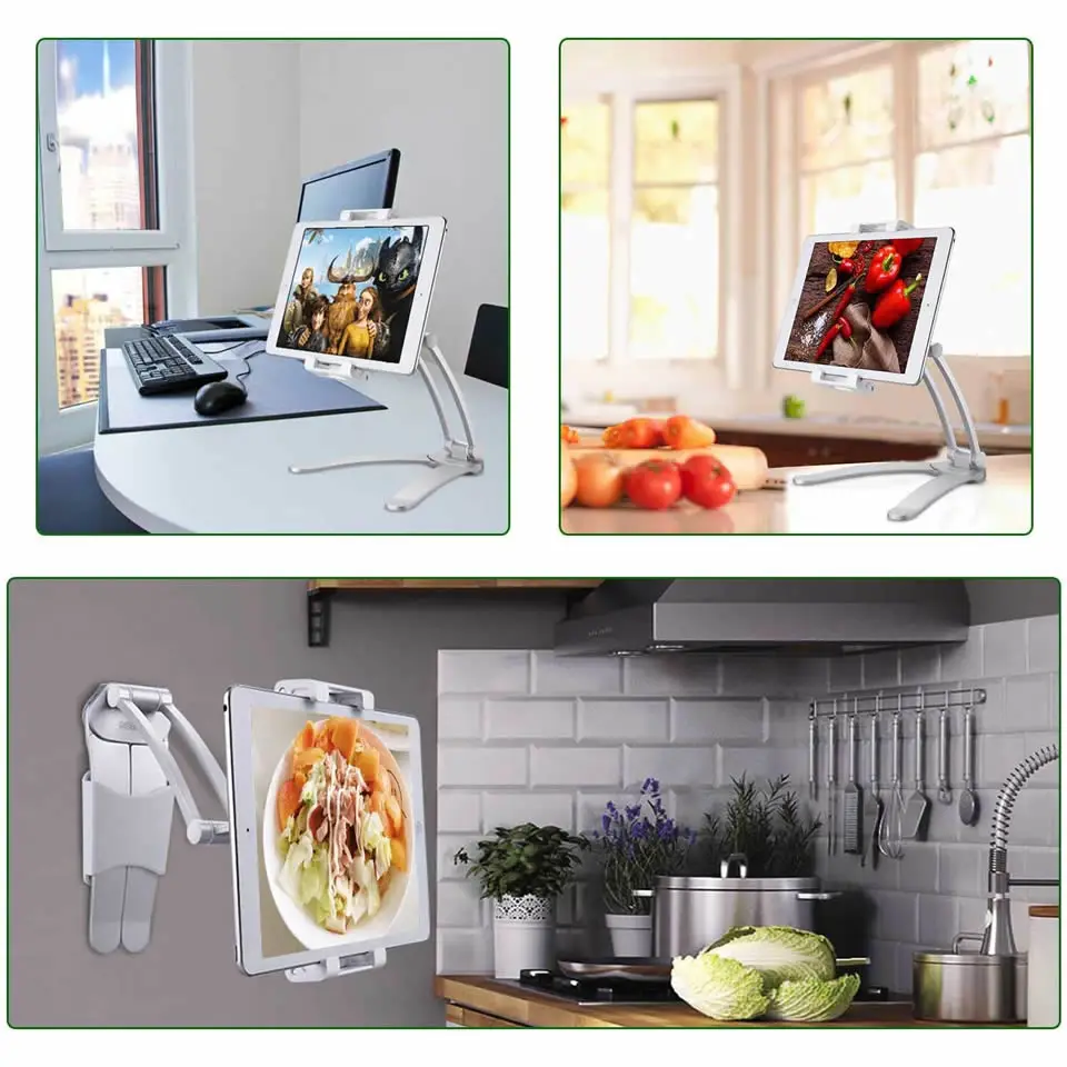 OUTMIX Aluminum Kitchen Tablet Stand Phone Holder Flodable Adjustable 5-13 inches Tablet Phone Desktop Mount for iPad Pro 12.9 images - 6