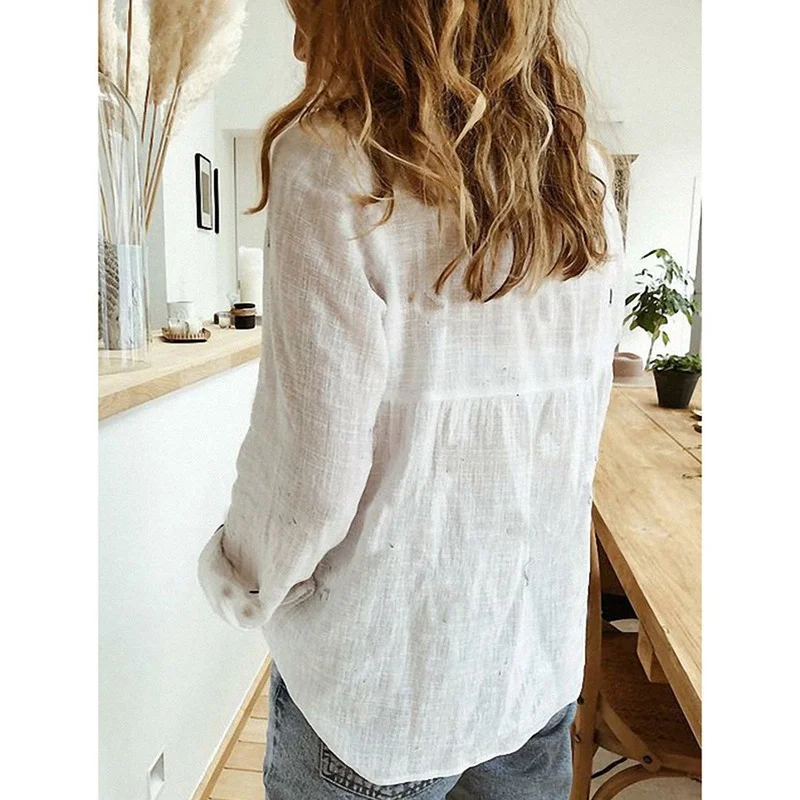 Tops Women 2021 Casual Long-sleeved White Button Up Shirt White Elegant Blouse Vintage Korean Style Cardigan Fashion Clothing