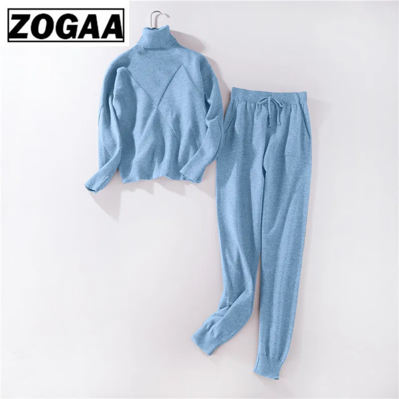 Осенне-зимний трикотажный спортивный костюм свитер с высоким воротом