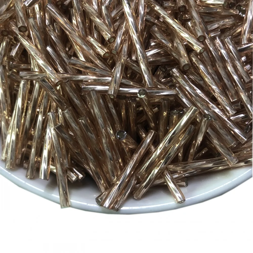 25 mm long gold or silver black color glass twisted bugle seed beads for beaded decorative garment | Дом и сад