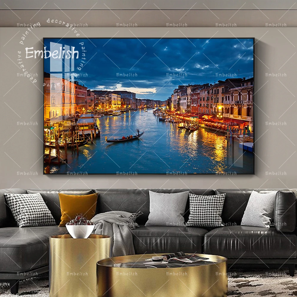 

1 Pieces Beautiful Venice Night View Landscape Wall Art Pictures For Living Room Modern Home Decor Posters HD Canvas Paintings