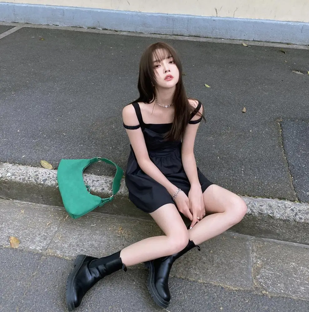 Корейское модное женское мини-платье из двух частей на бретельках | Женская