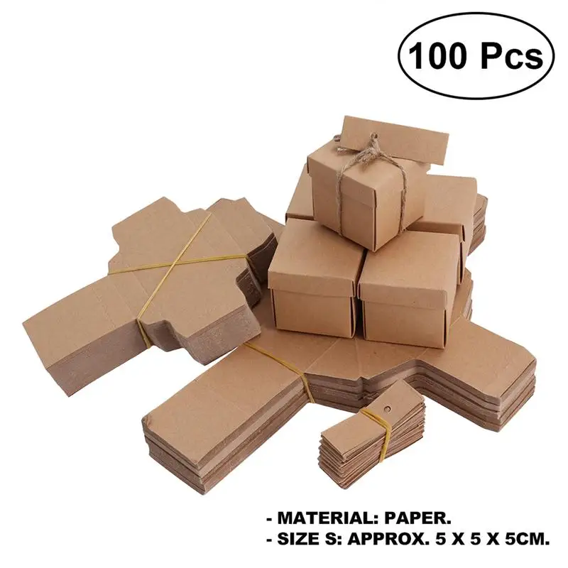 Kraft Paper Square 100 шт Вечерние подарочные пакеты бумажный с бантом коробка для конфет для свадебного украшения Крафт свадебные сувениры и подарочная коробка - Цвет: Kraft Paper Square