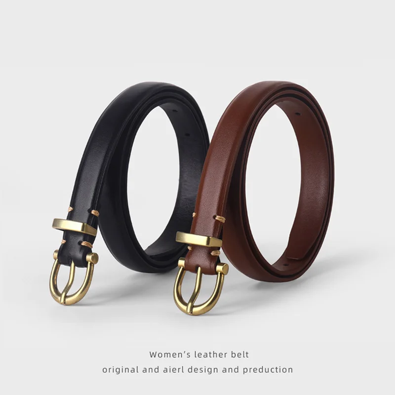 Women's outdoors thin genuine leather belt women retro superior quality alloy pin buckle brand designer cowboy waist belt