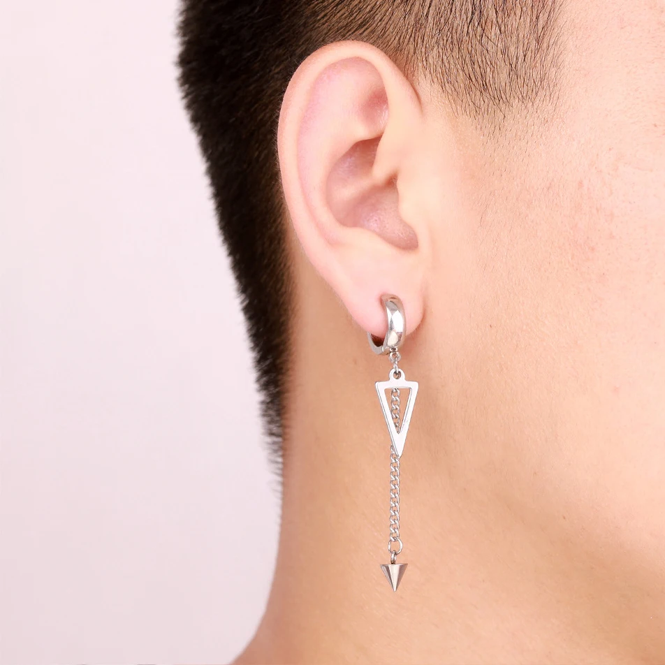 Мужские серьги в стиле панк серебристые/черные из нержавеющей стали крест