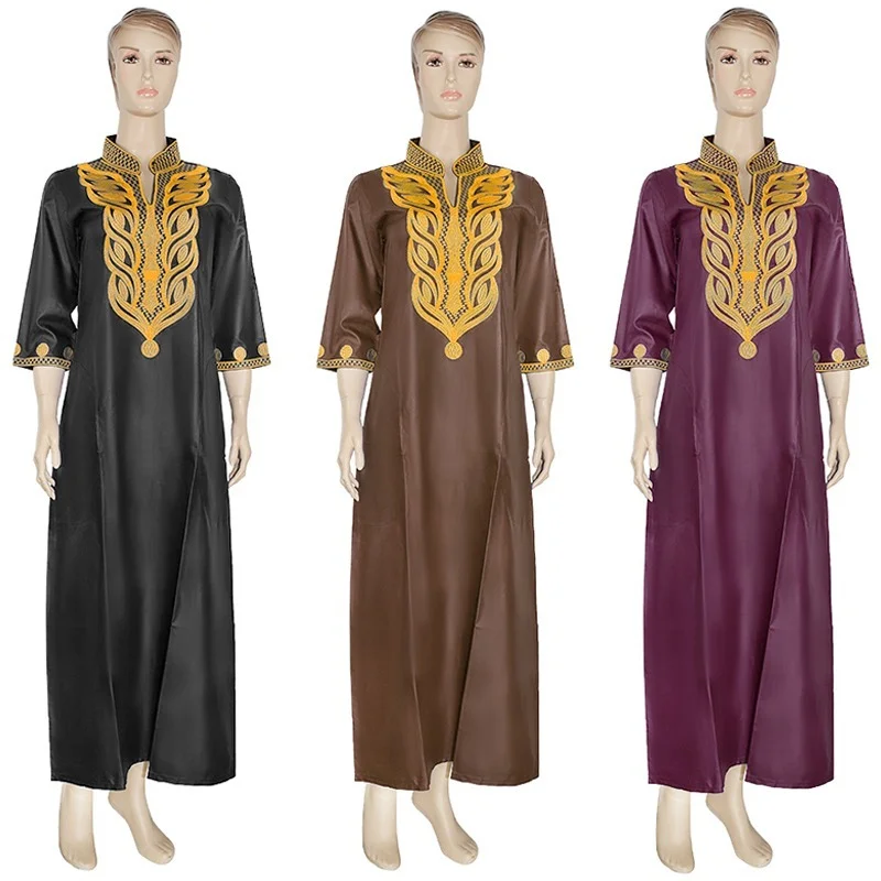 South Africa Traditional Dashiki Clothes Ladies Ankara Dresses African Women Gold Embroidery Maxi Dress Ropa Mujer | Тематическая