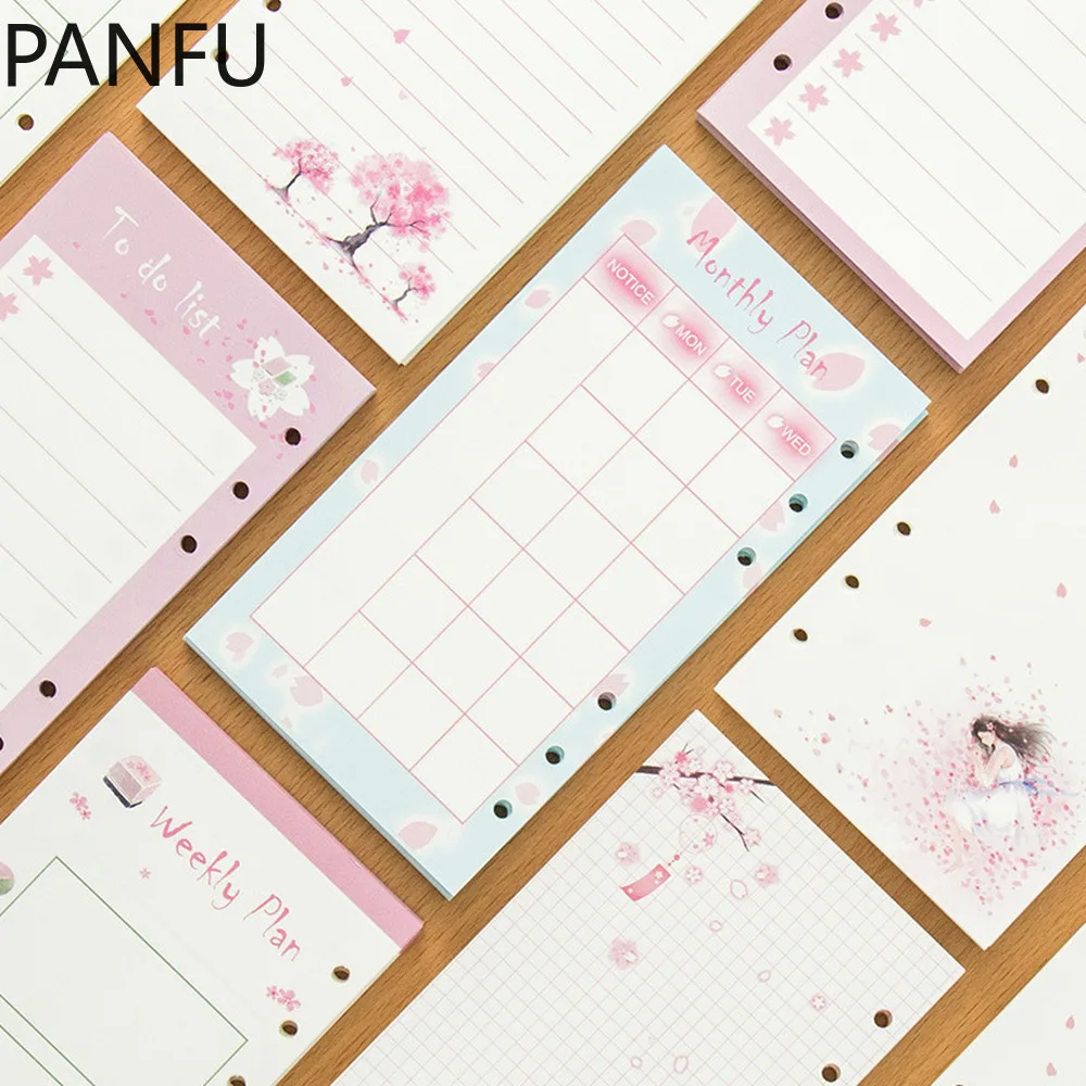 

40 Sheets Cherry Blossom A5 Notebook Inner Pages 6 Holes Dairy Planner Loose Leaf Binder Paper Refills Spiral Seperate Pages