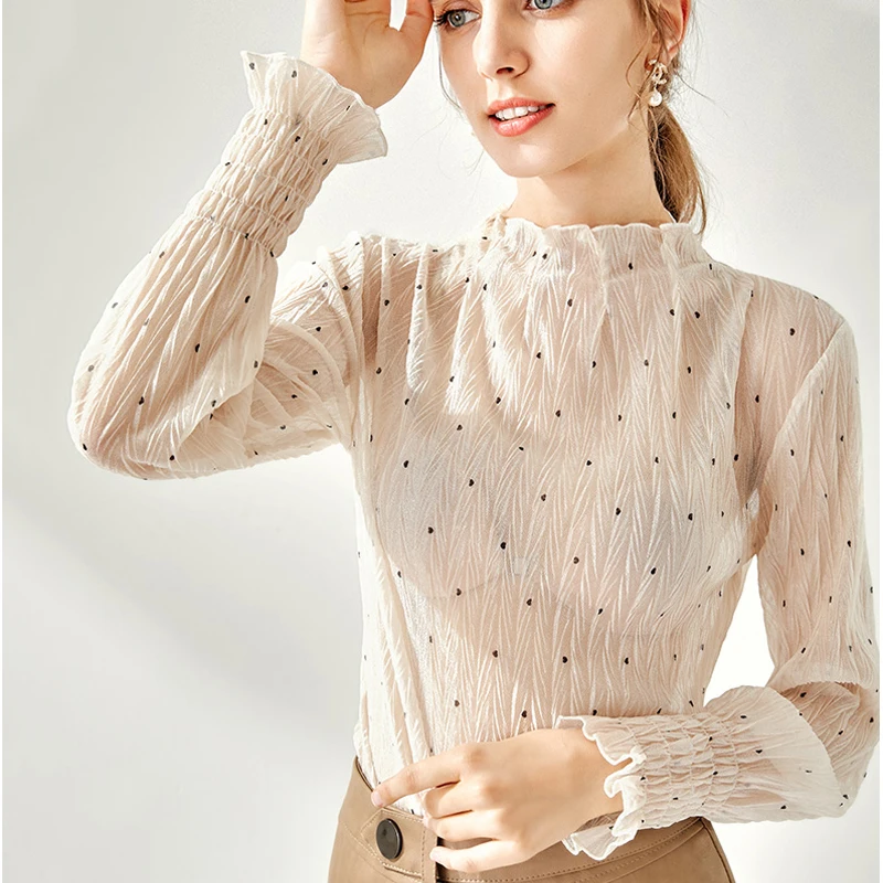 

Женская шифоновая рубашка с длинными рукавами, плиссированная рубашка с рукавами-фонариками, лето-осень 2020