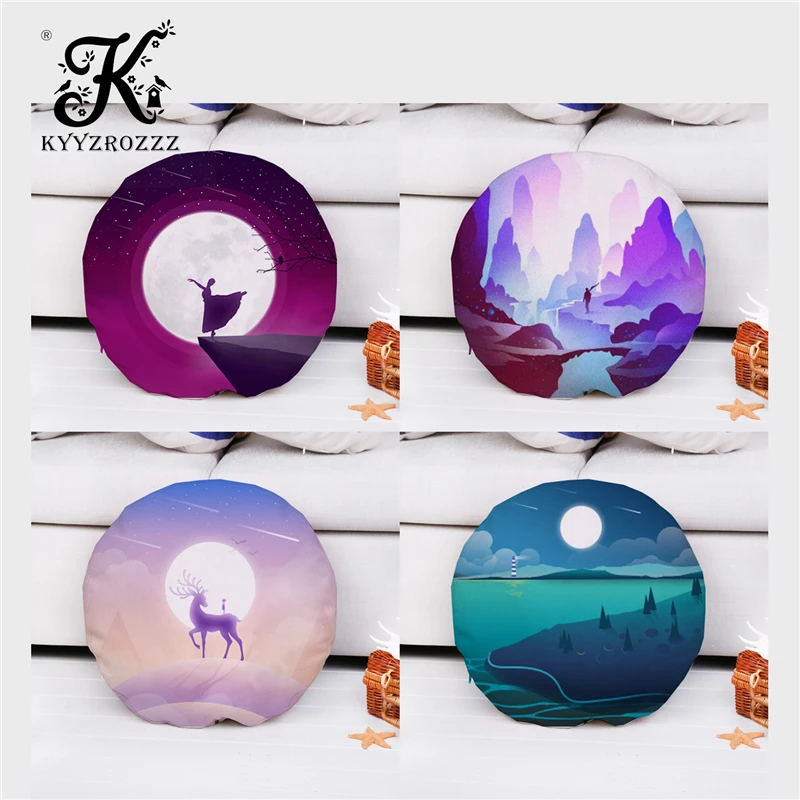 Круглые подушки с принтом ландшафтные животные Геометрическая луна ночное небо