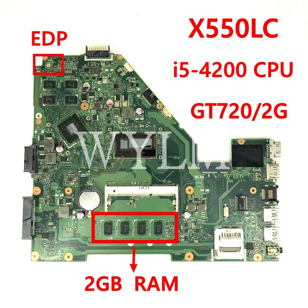 

Материнская плата X550LC 2 Гб ОЗУ, процессор i5-4200 GT720M для ASUS A550L X550LD R510L X550LC X550L X550, протестированная Материнская плата ноутбука, ОК