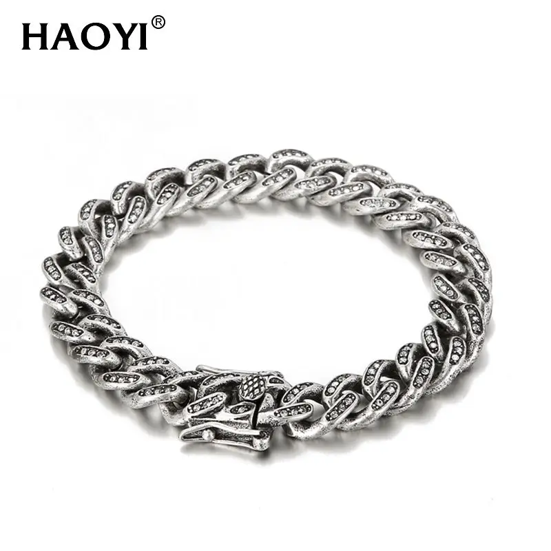

HAOYI 11mm Cubic Zirconia Tennis Bracelet Iced Out Chain Bracelets For Men Gold Silver Color Men Bracelet CZ Chain Homme Jewelry