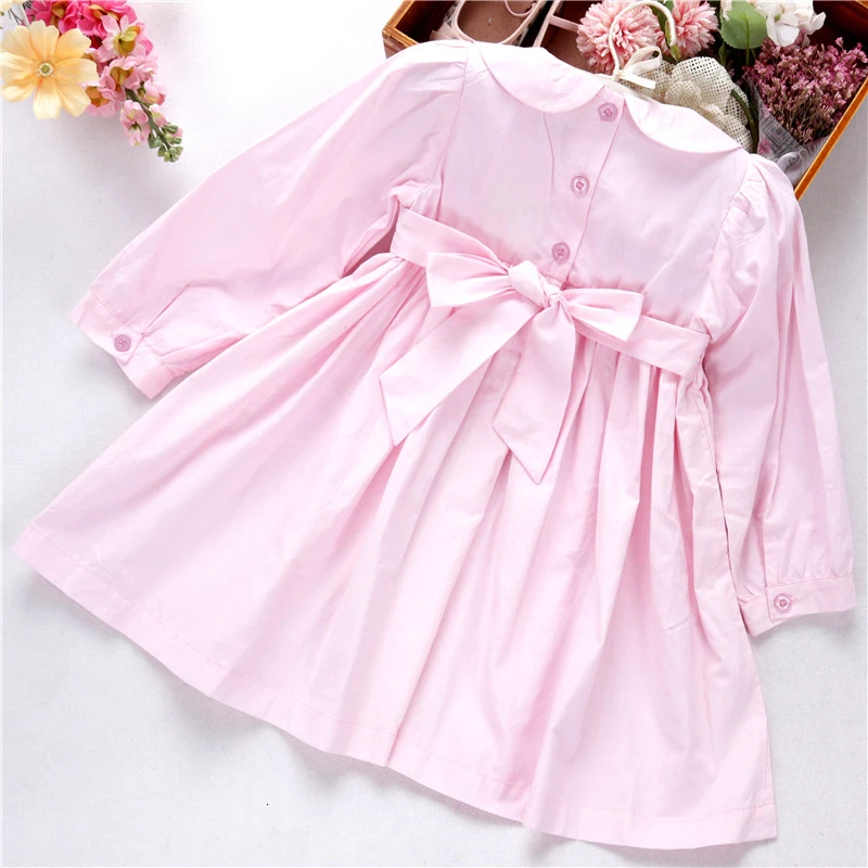 spirng girls dresses long sleeve pink bishop smocked handmade embroidery princess boutiques children's clothing L19112758 | Детская
