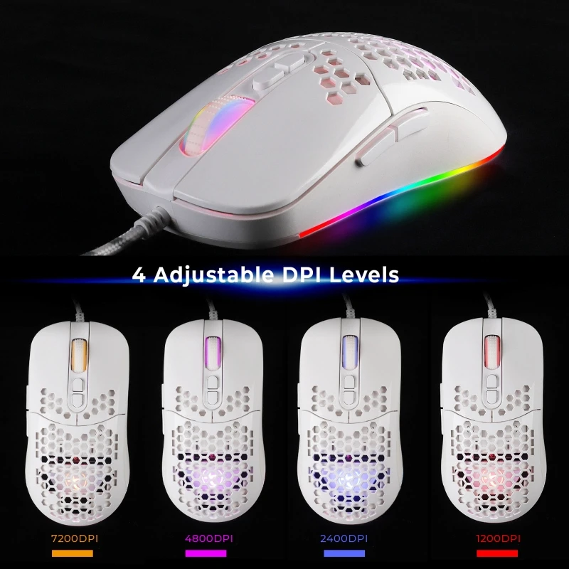 

Type C Wired Lightweight Gaming Mouse Honeycomb 7 Buttons 7200DPI Backlit Mouse