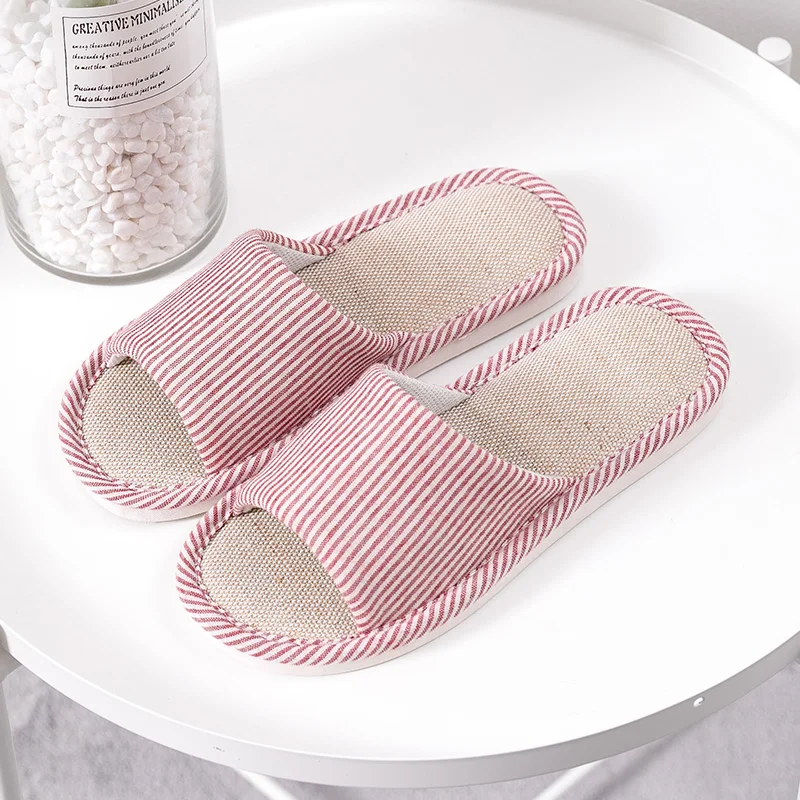 

TZLDN 2020 Couple Indoor Natural linen indoor slippers & EVA sole Home Slippers Women Summer Non-slip Hotel Sandals