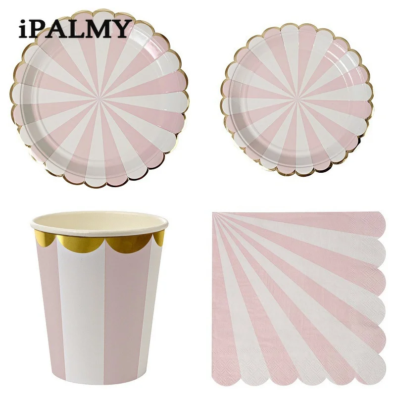 Ipalmay розовые фиолетовые зеленые Полосатые Бумажные обеденные тарелки столовая