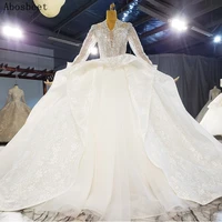 elegant long sleeve vintage ball gown wedding dress 2021 new shining beading top long train lace up wedding gown women dress