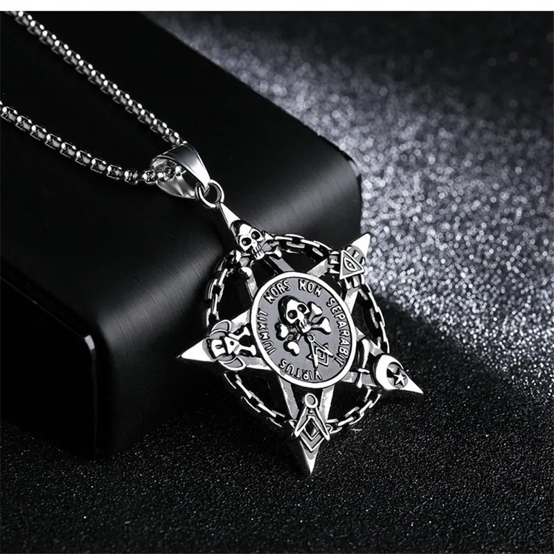 

Creative retro pop fashion hip-hop rock punk necklace five-pointed star skull pendant party jewelry boy birthday gift wholesale