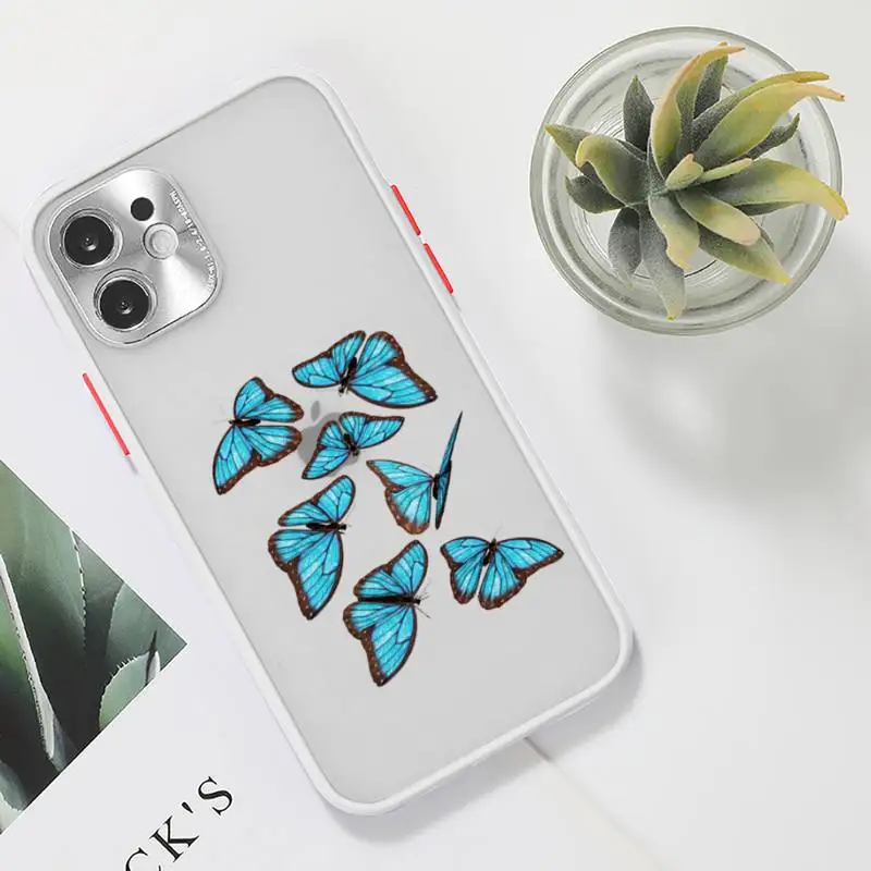 

Blue Butterfly Phone Case Clear matte transparent For white iPhone 7 8 x xs xr 11 12 pro plus max mini Funda