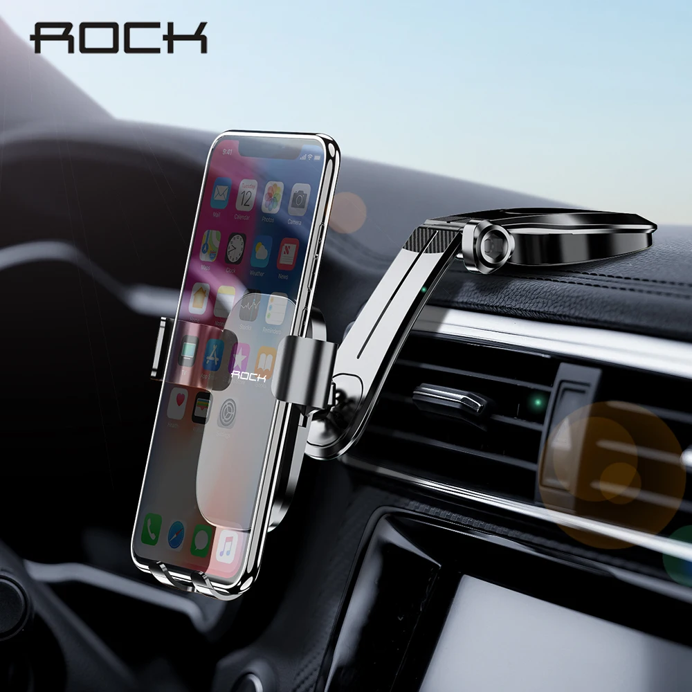 Black ROCK Универсальный Автомобильный держатель для телефона металлический гравитационный держатель для мобильного телефона складной смартфон Подставка Кронштейн для iPhone samsung gps - Цвет: Black
