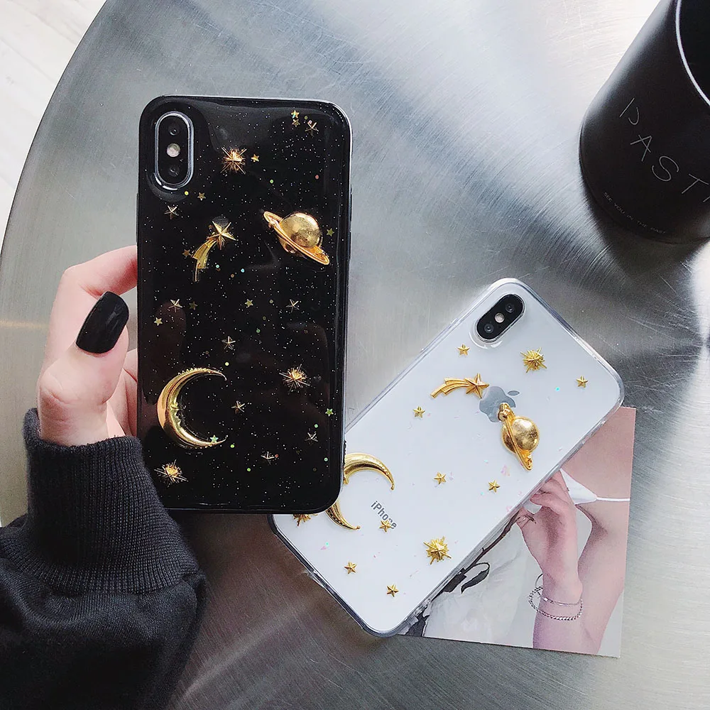 Блестящий чехол для телефона с изображением звездного неба iPhone 7 8 Plus 6 6s XR XS задняя