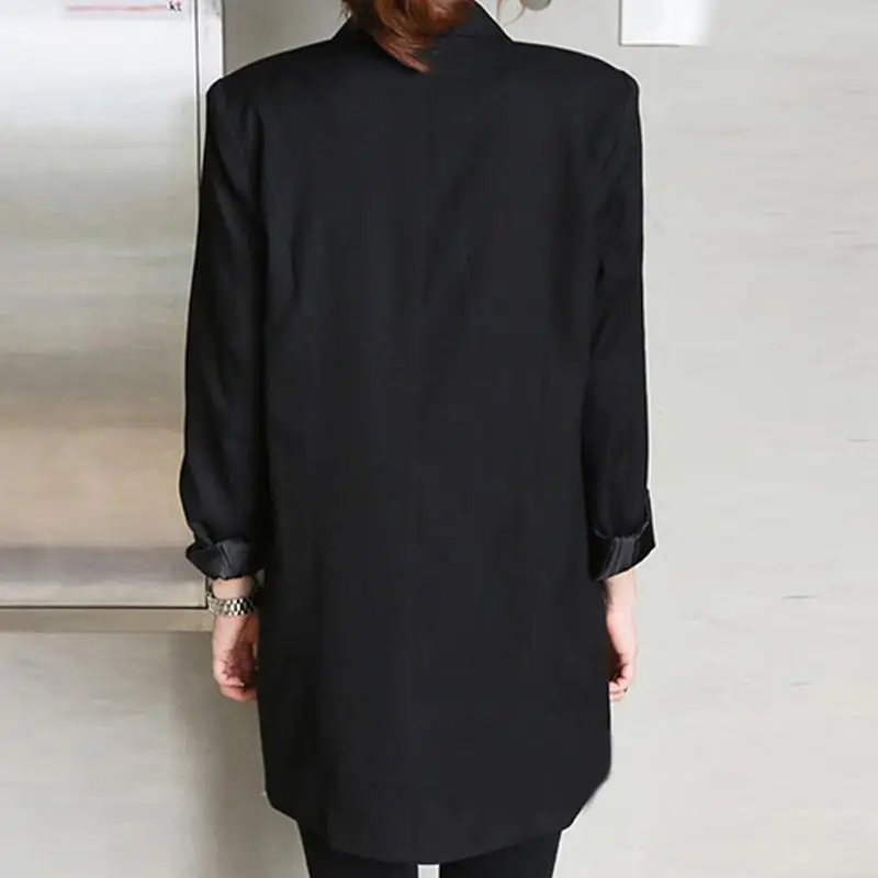 

Solid Long Style Black Women Jacket and Blazer Female Notched Collar Asymmetrical Chic Ladies Blazers feminino