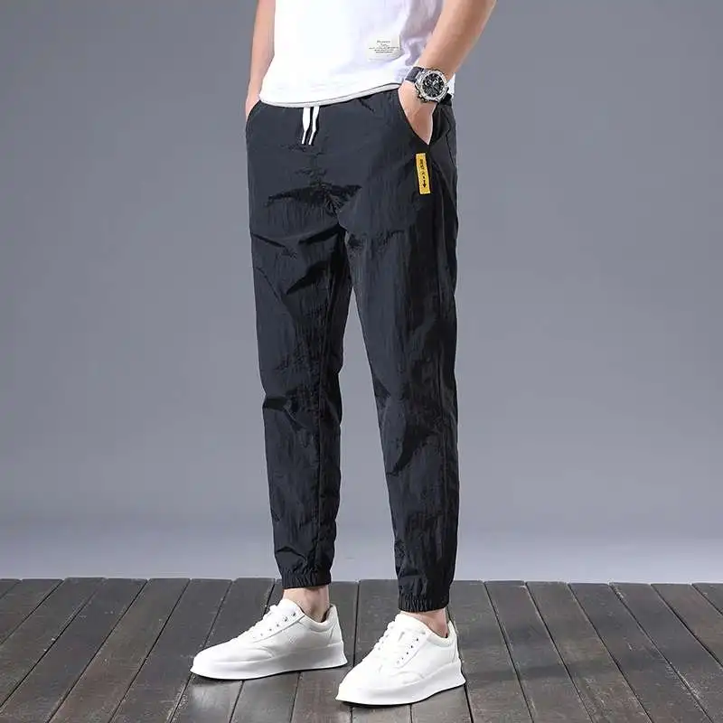 Ice Silk Trousers Men Summer Thin Korean Fashion Ultra-thin Loose Nine Minute Sports Air Conditioning Casual Trousers