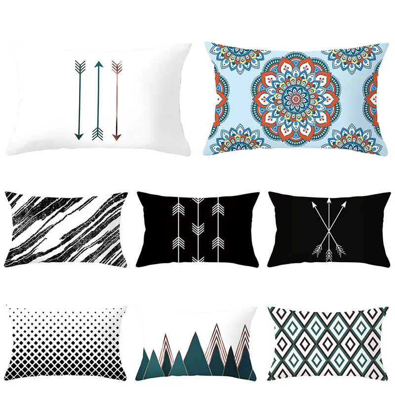 

30x50cm Geometric Print Wasit Pillowcase Soft Peach Skin Velvet Cushion Cover Sofa Throw Pillow Cases Cover Home Decorative