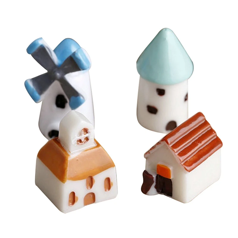 7 Pcs Resin Miniature Landscape Craft Decoration: 3 Plant Pots Bonsai Hedgehog Mushroom &amp 4 Church Castle Windmill | Дом и сад