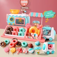 21 pcs donut store shop miniature food lollipop donut macaron pretend play toys with car light music toys for girls boys